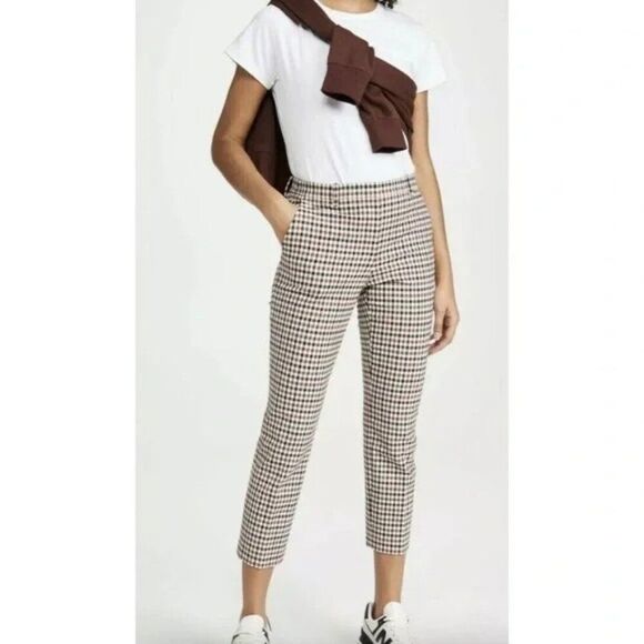 Theory Treeca Rye Portland Plaid Checkered Flat Front Ankle Trouser Pants Sz 6 - Picture 2 of 8
